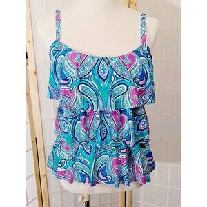 Beach House Paisley Multicolor Ruffle Tankini Women's Size 12 Swim Top